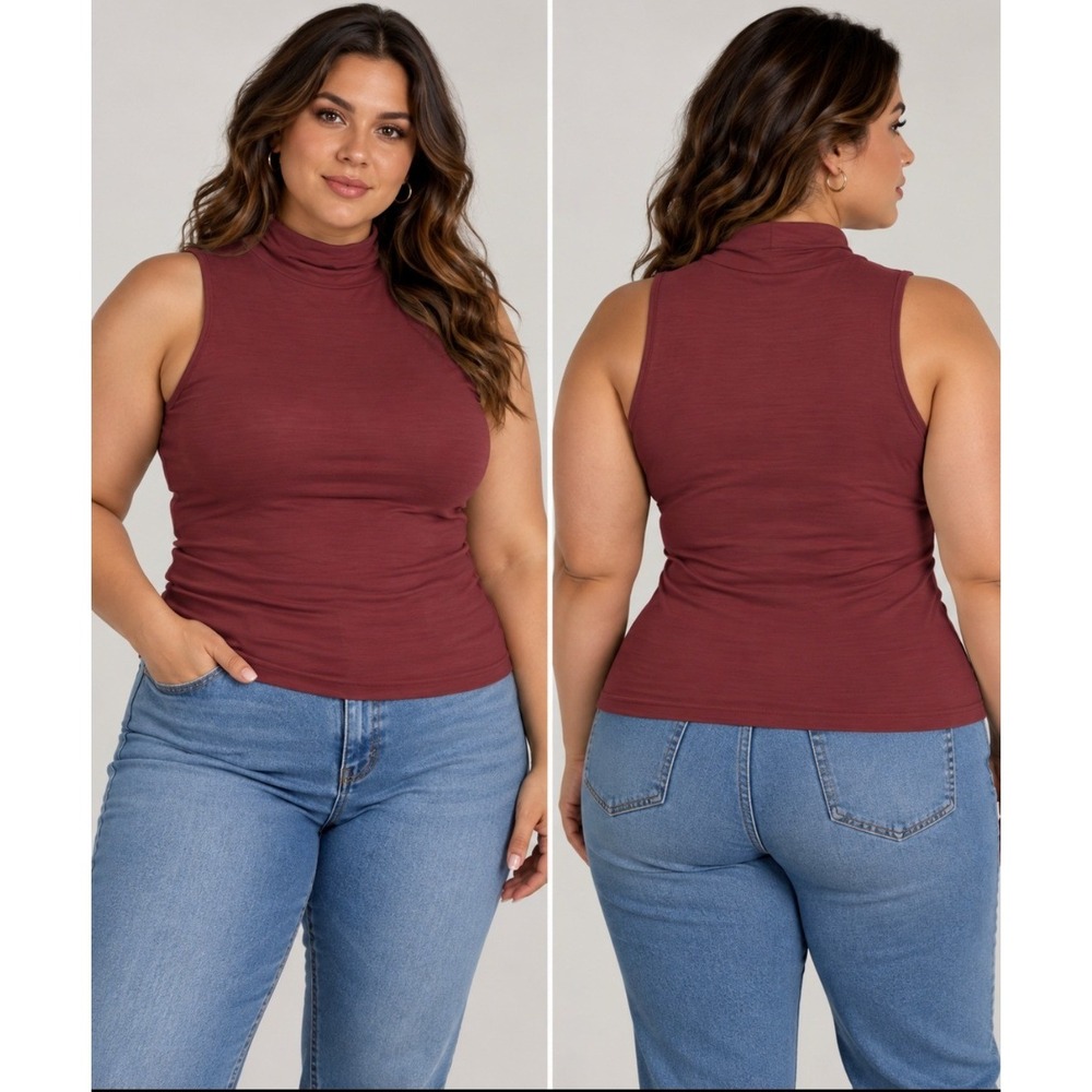 Torrid Mock Neck Tank 4X Burgundy Sleeveless Stretch Layering Capsule Wardrobe